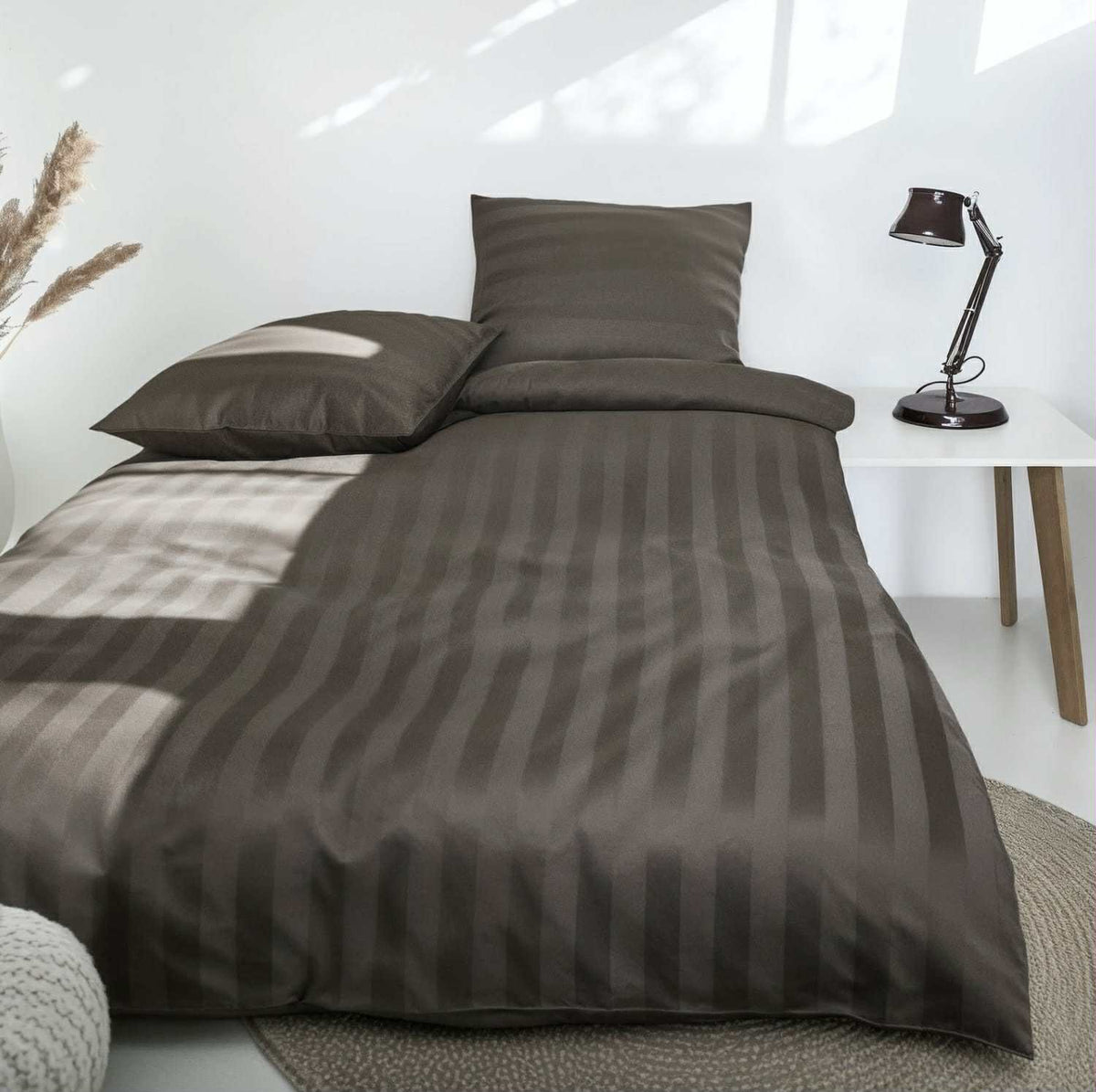 Parure de lit en satin de bambou, Moka clair, 140x200 - 63x60