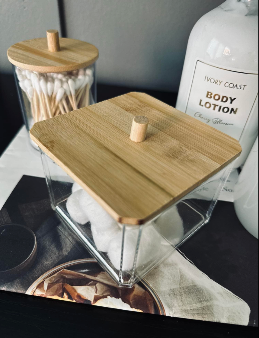 Organisateur de maquillage - Acrylique avec couvercle en bambou