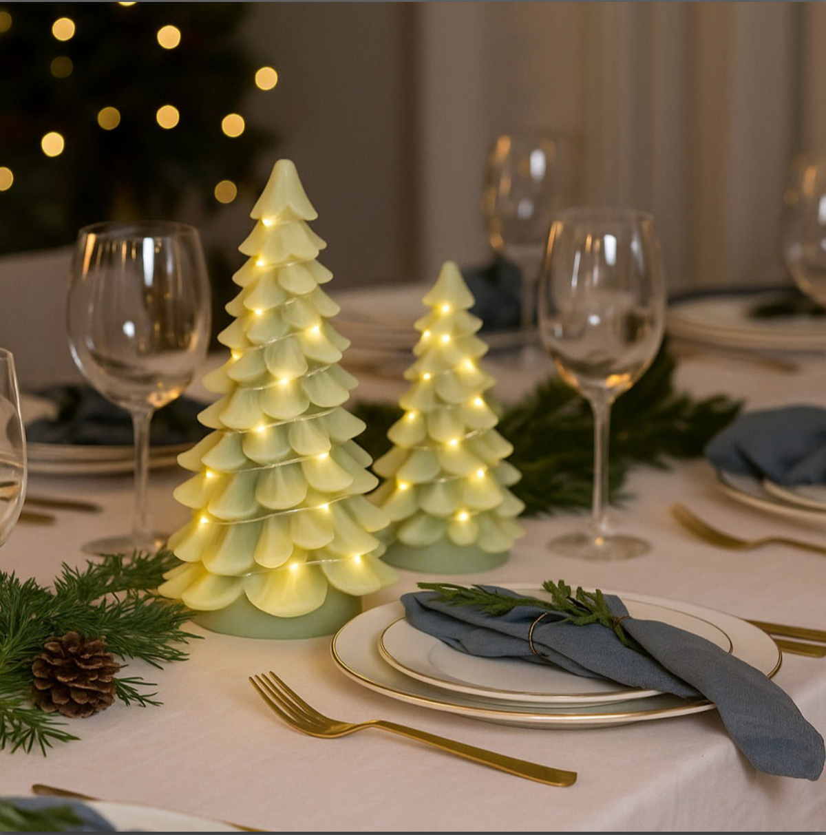 Sapins de Noël LED avec guirlande lumineuse - lot de 2