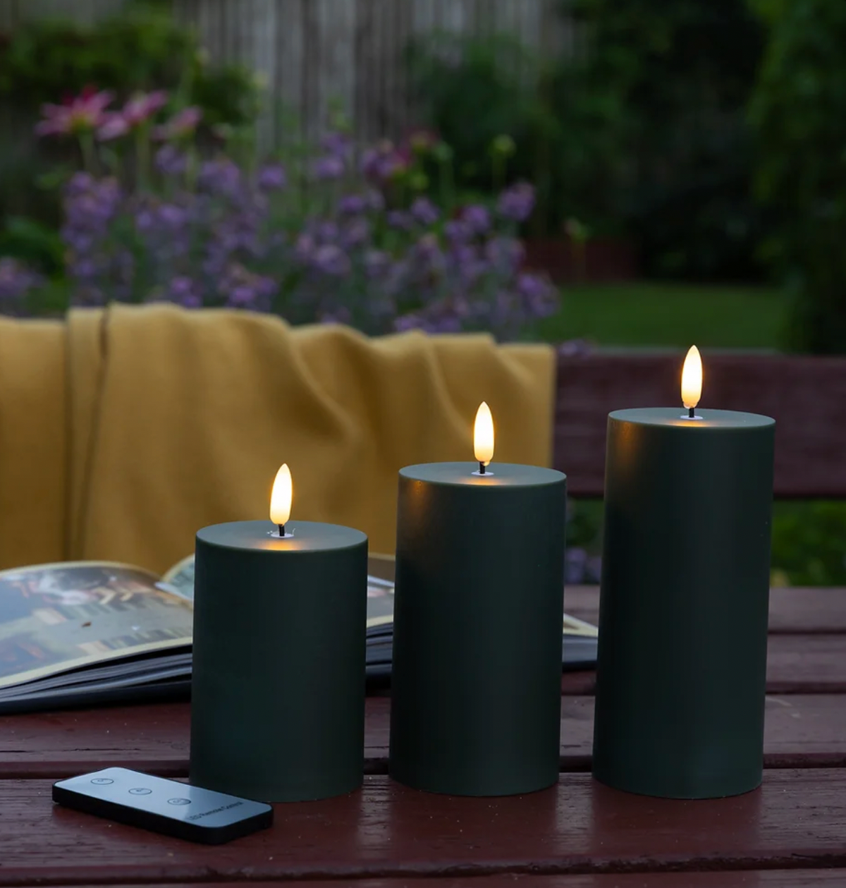 Lot de 3 bougies LED d’extérieur – Vert