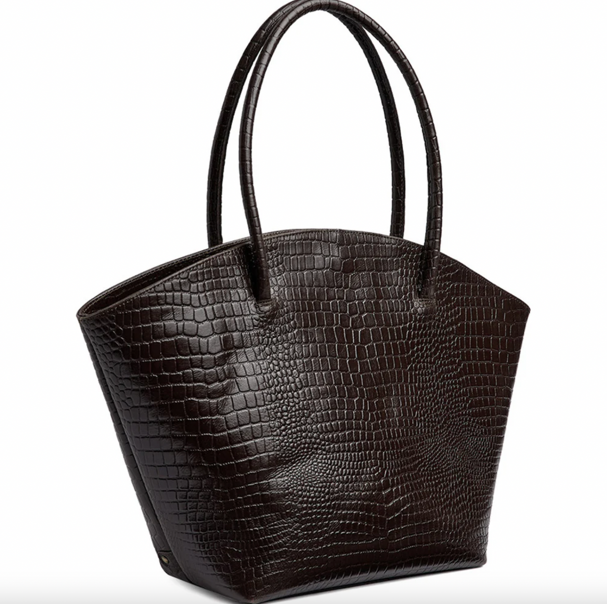 Shopper croco en cuir - Brown