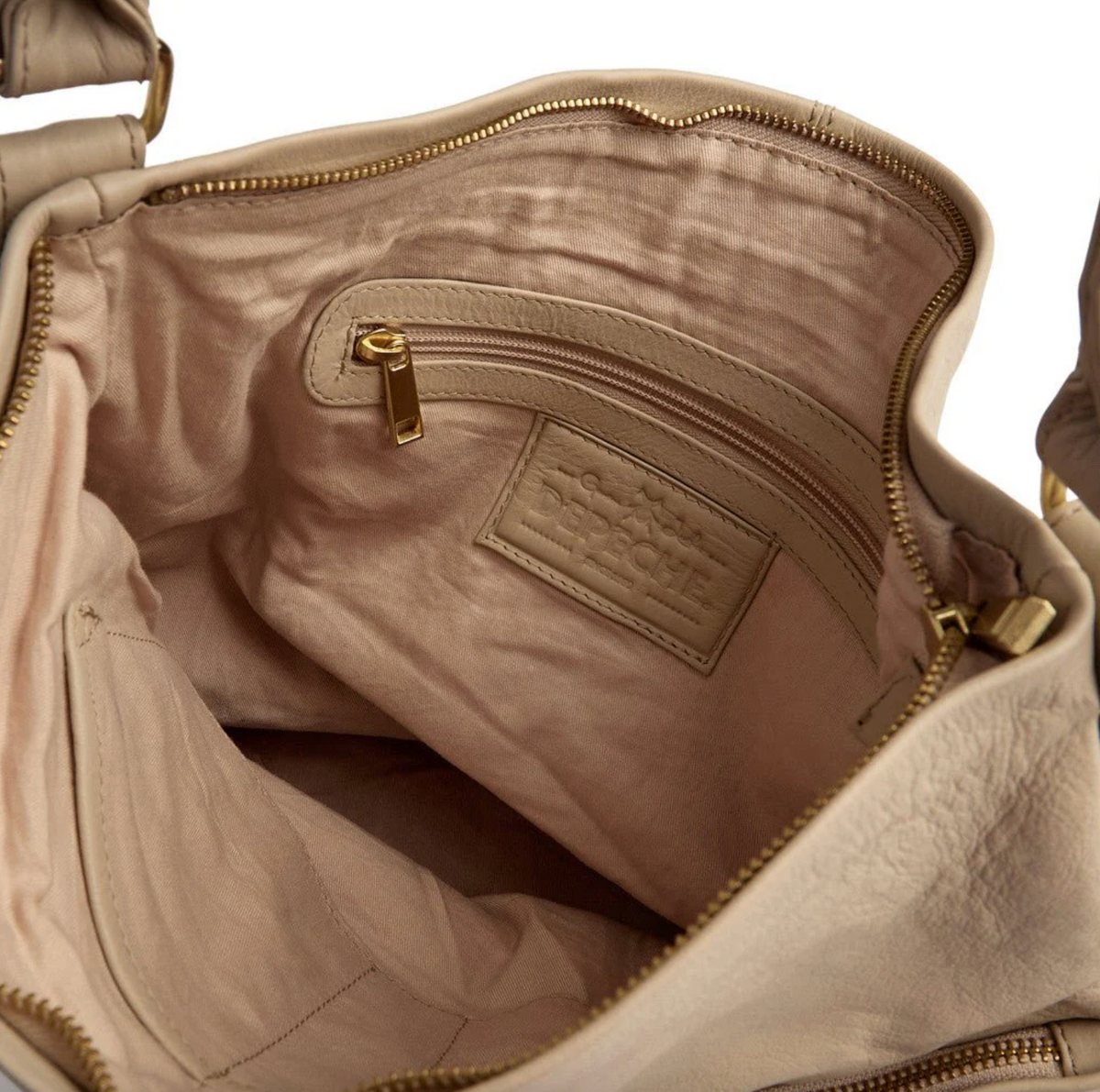 Sac à bandoulière spacieux en cuir de belle qualité - Sable