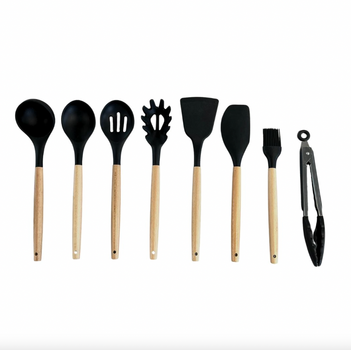Ustensiles de cuisine en silicone et bois - 8 pièces