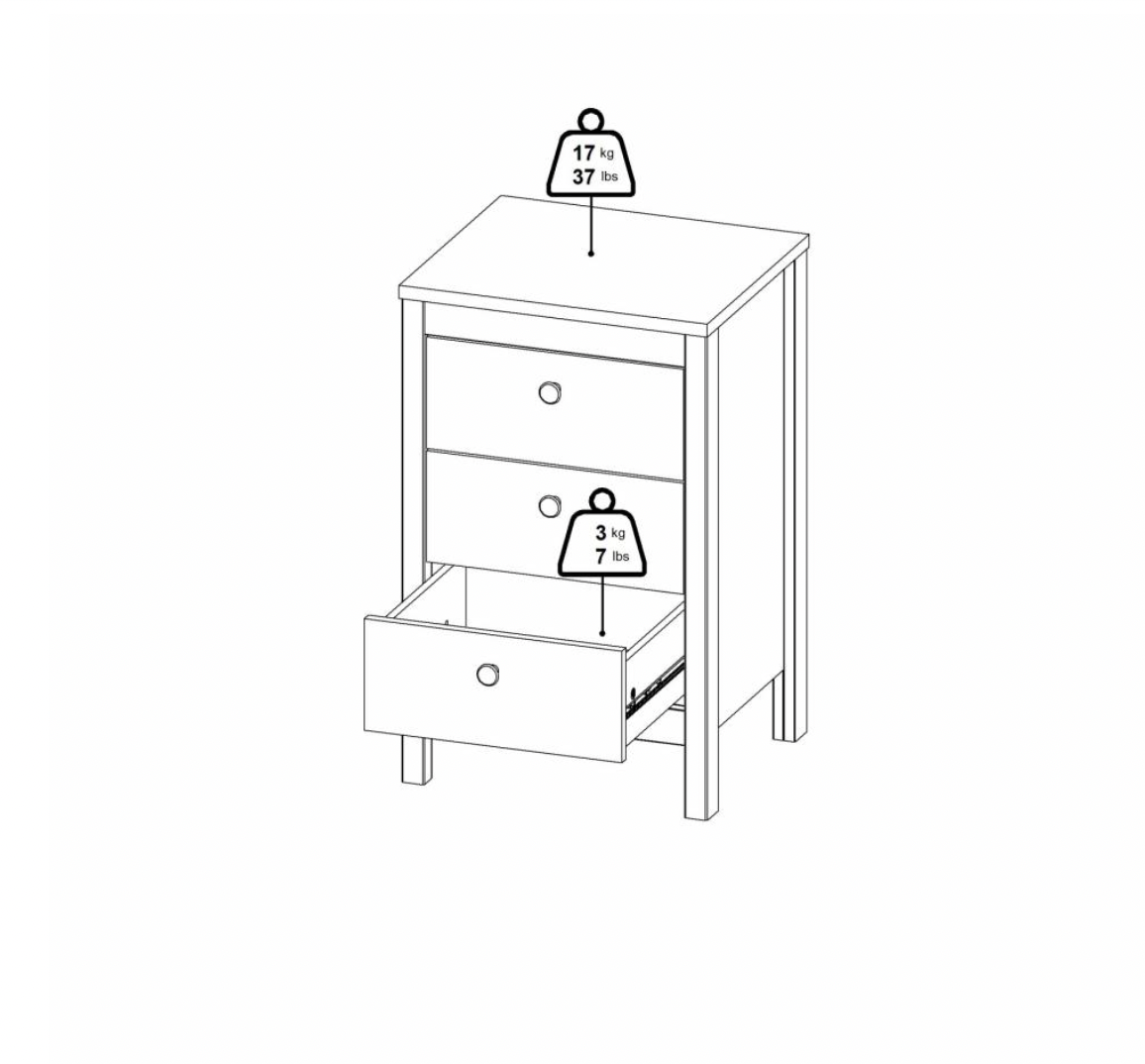 Table de chevet Madrid avec 3 tiroirs - White