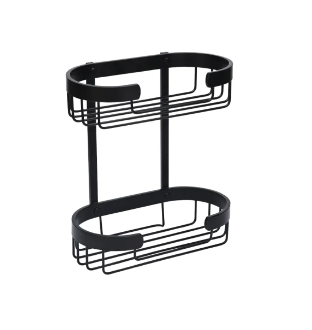 Étagère d’angle double pour salle de bains - Aluminium noir