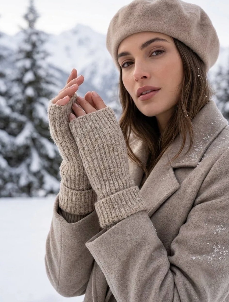 Gants sans doigts en laine - Taupe