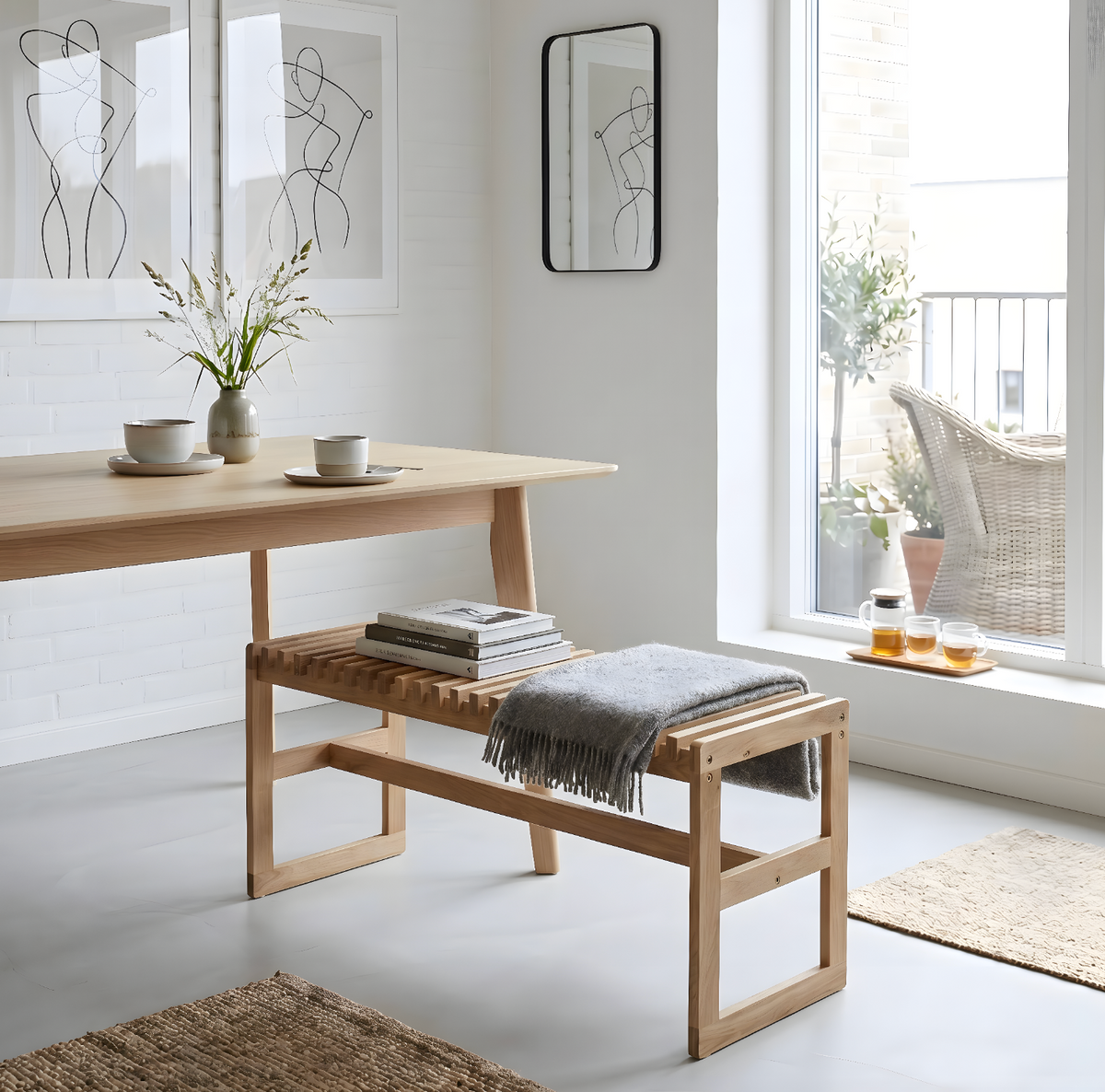 Banc en chêne massif avec lattes