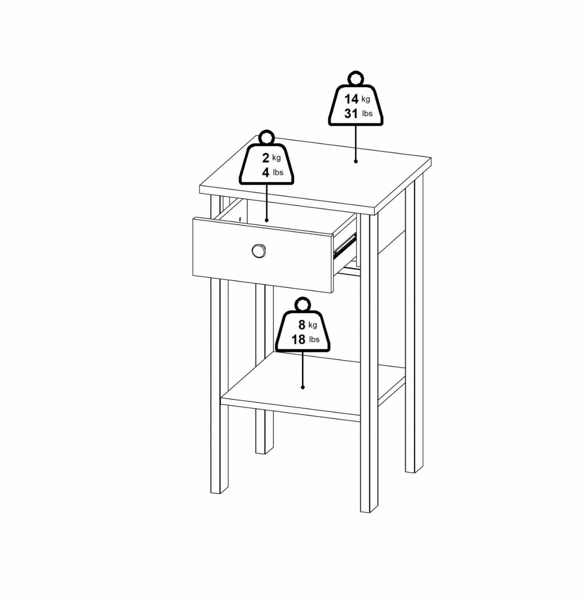 Table avec tiroir et étagère - Aspect bois