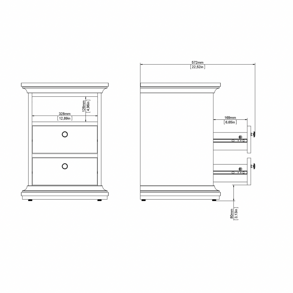 Table de chevet Paris Grey – 2 tiroirs