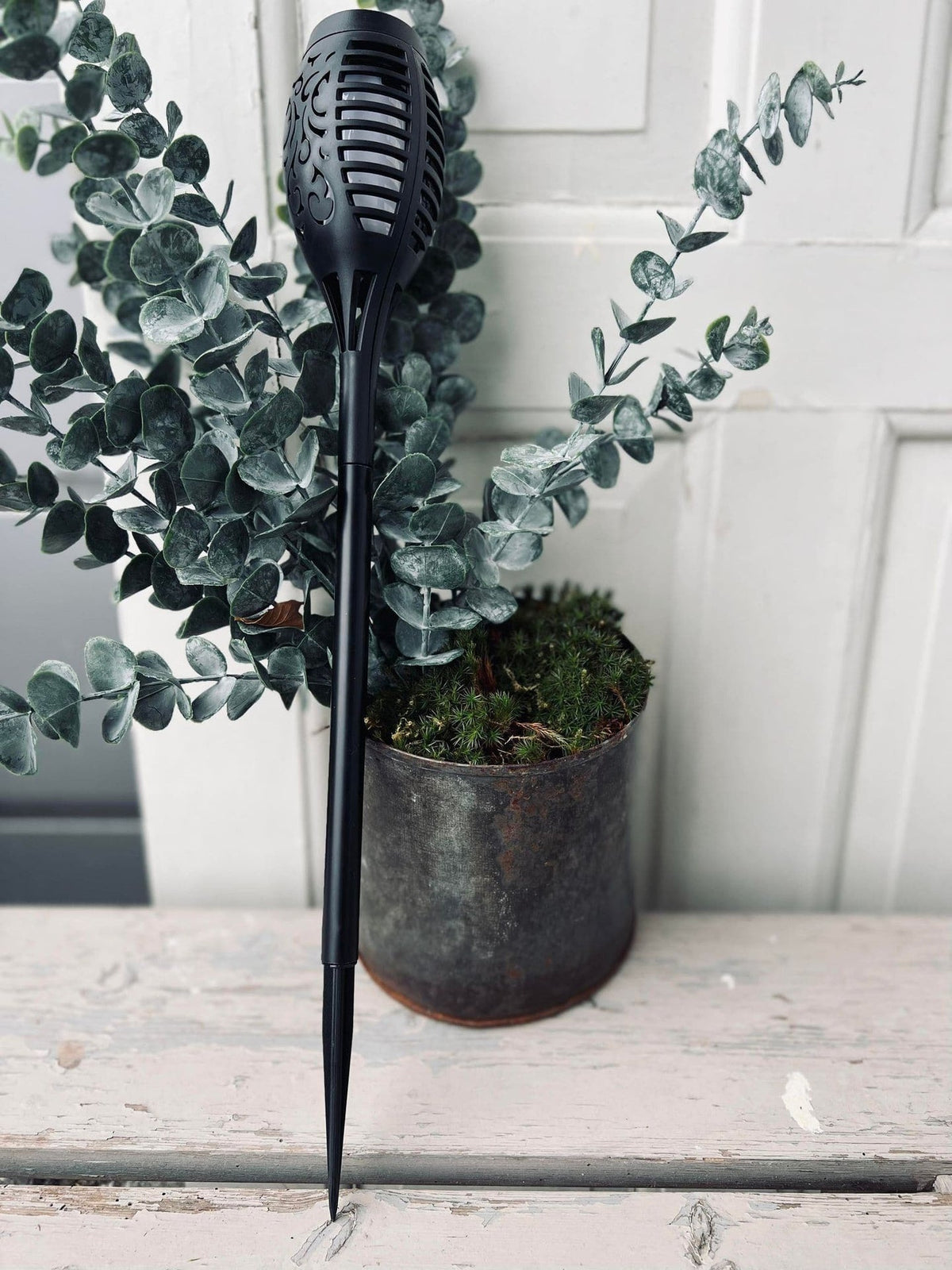 Solcelle fakkel - Sort med mønster H 51cm - Tilbud 2 stk - VIAMAJA.DK