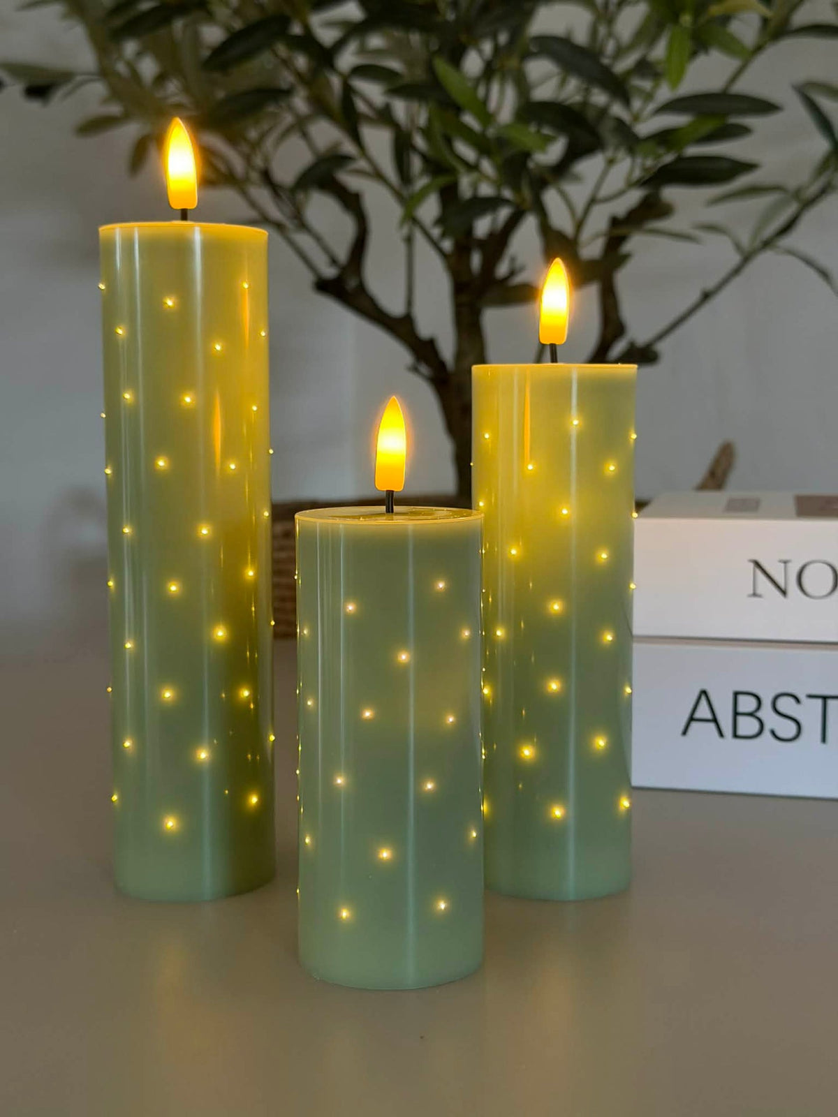 Bougie bloc LED TWINKLE Verte - Lot de 3