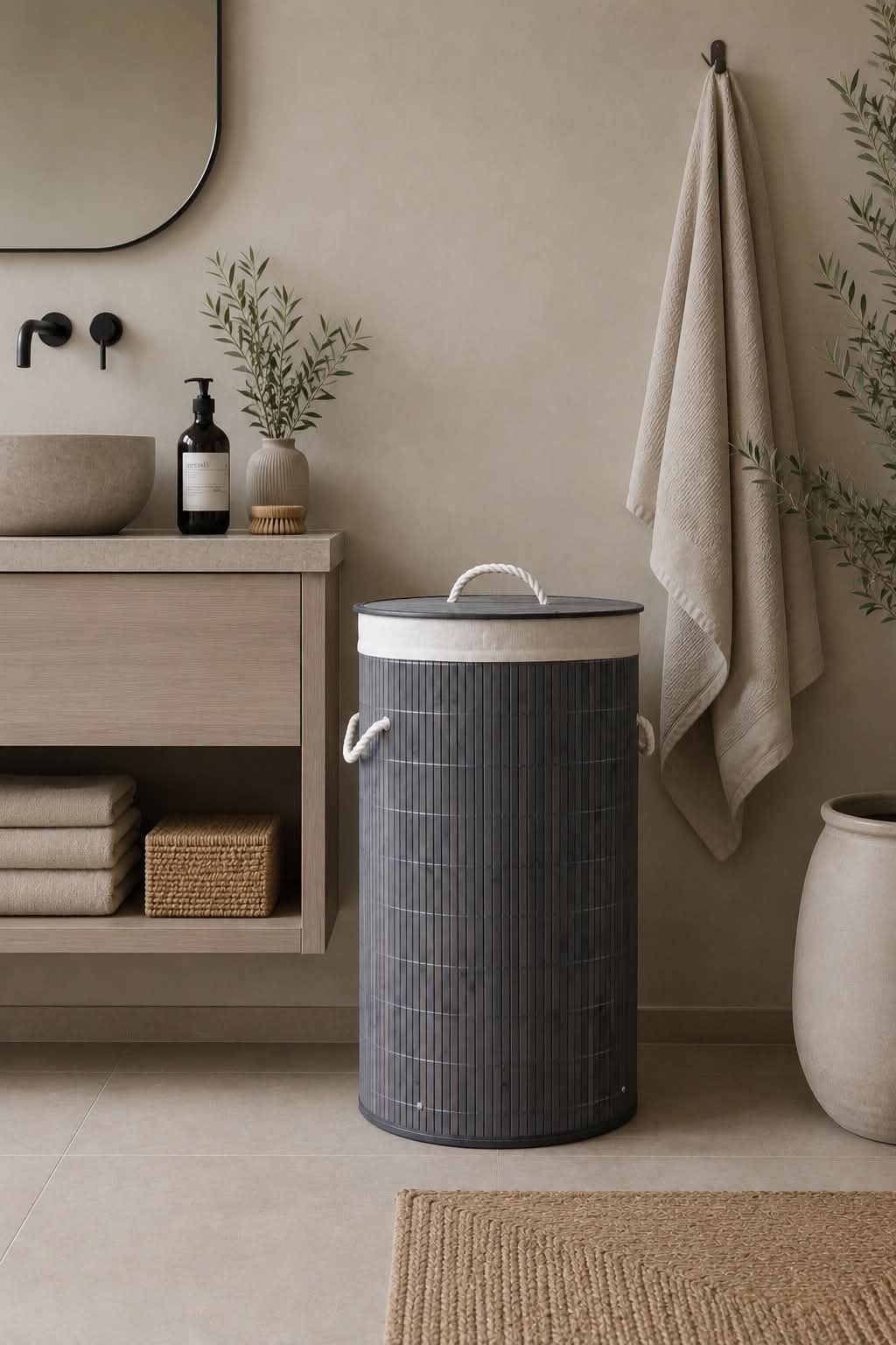 Panier à linge en bambou - Gris