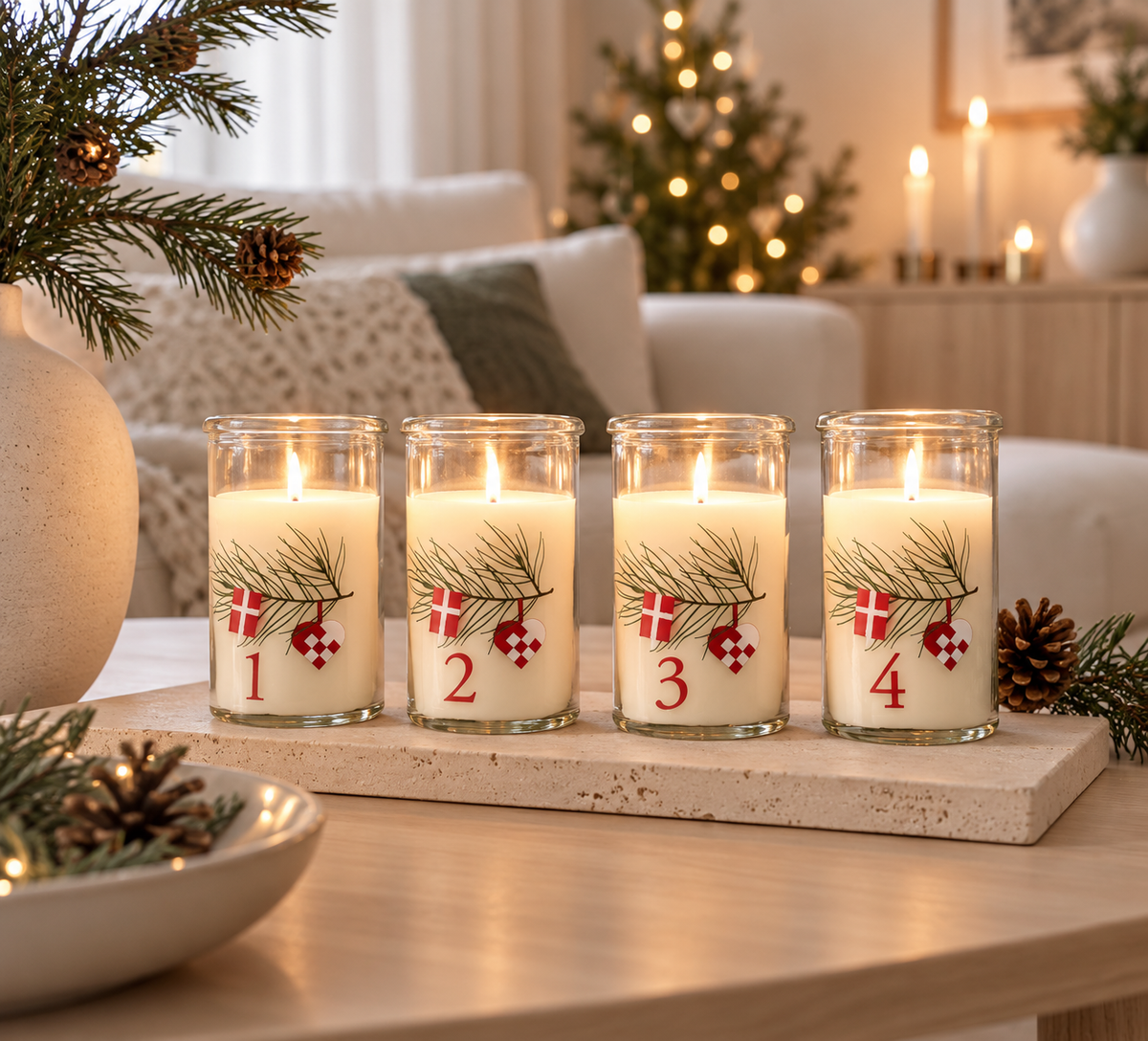 Bougies de l’Avent en verre - Lot de 4 pièces
