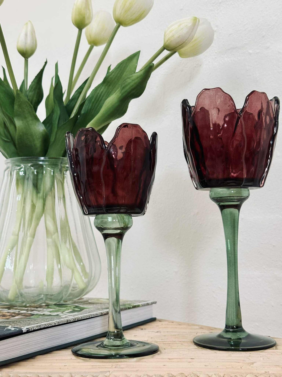 Bougeoir flower - Bordeaux / vert