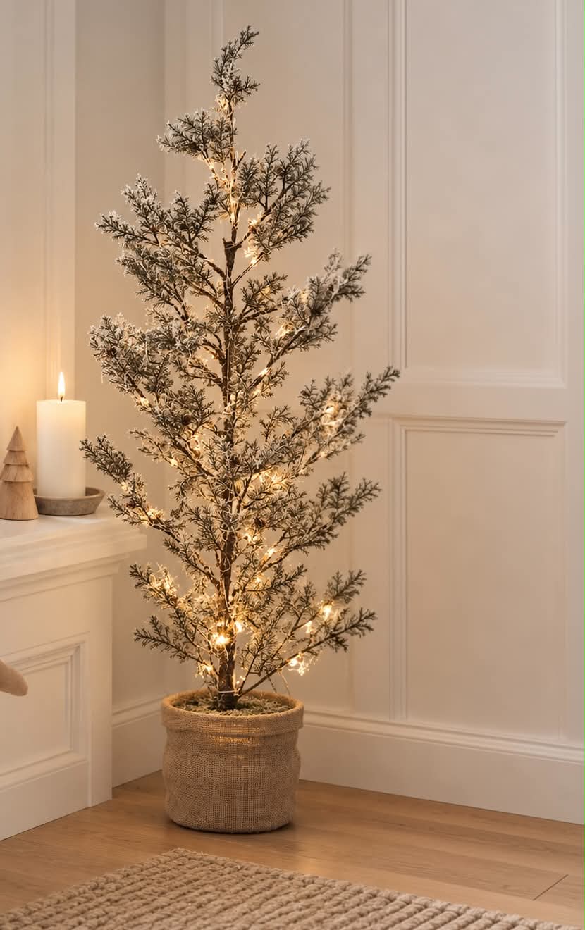 Arbre avec pommes de pin et guirlande lumineuse - 120 cm