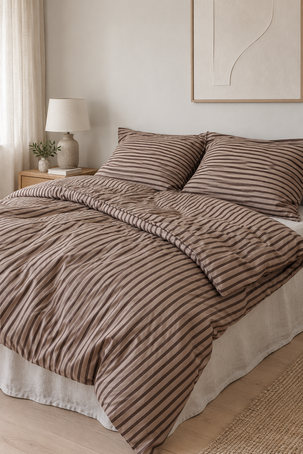 Linge de lit rayé beige rayures  140x200