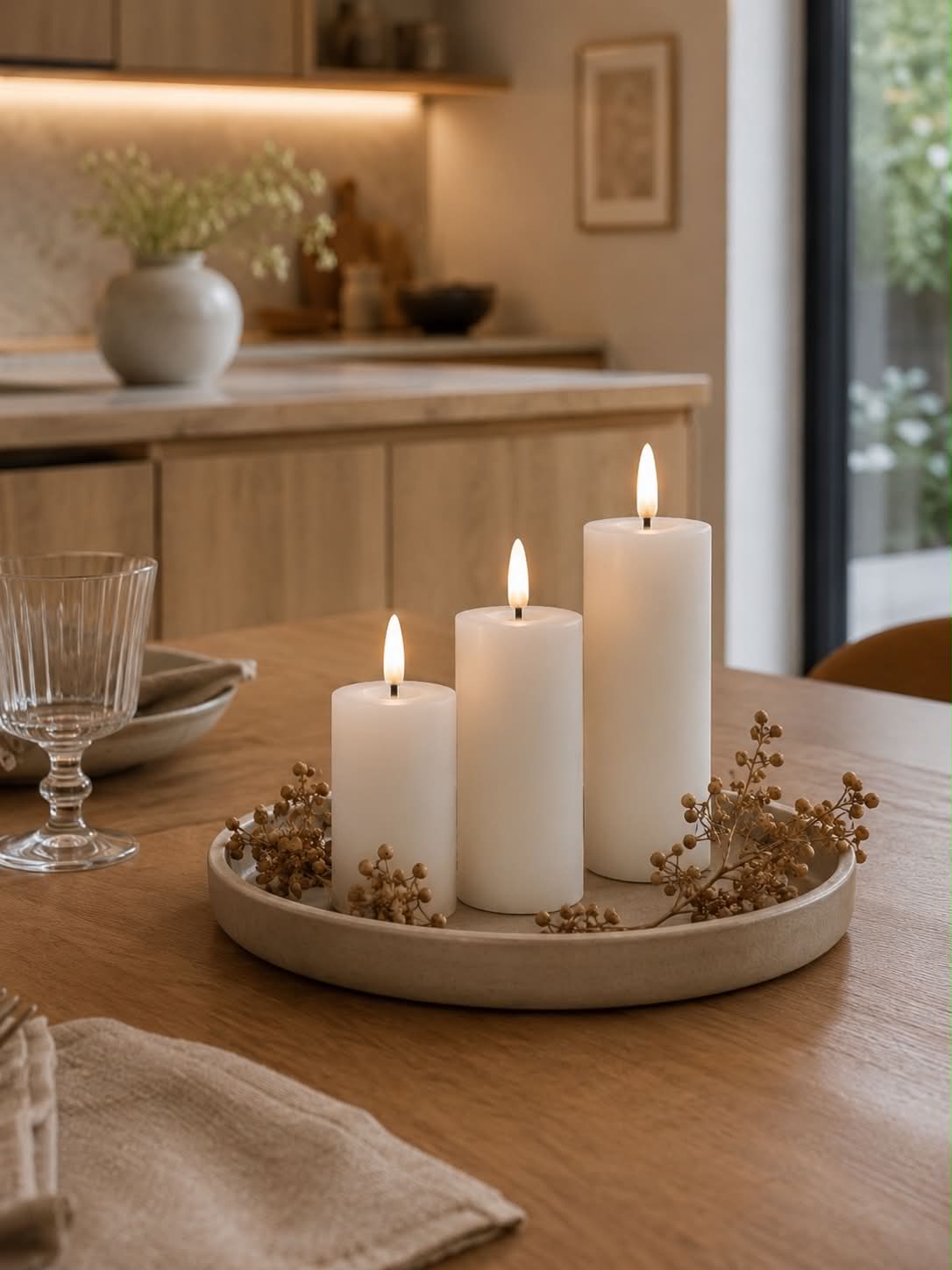 Bougies LED blocs / Blanc – lot de 3 avec télécommande