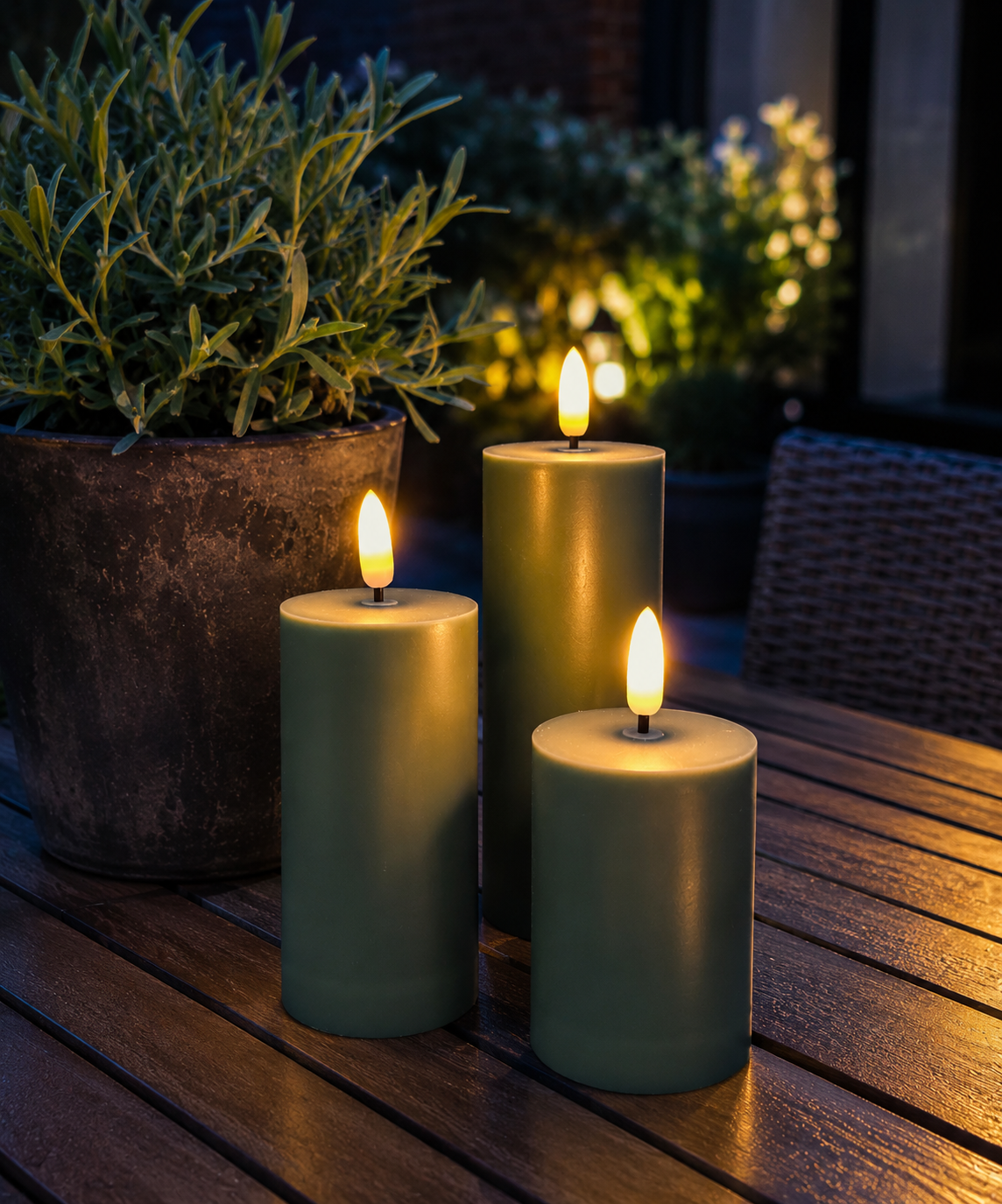 Bougies LED d'extérieur - Lot de 3 - Vert