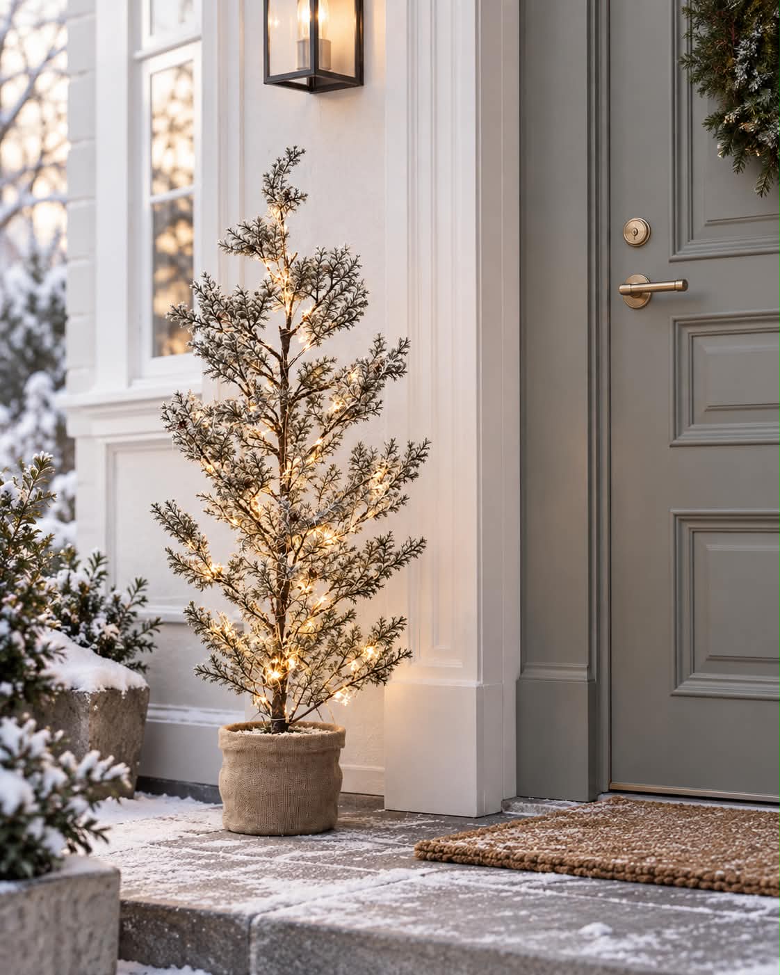 Arbre avec pommes de pin et guirlande lumineuse - 120 cm