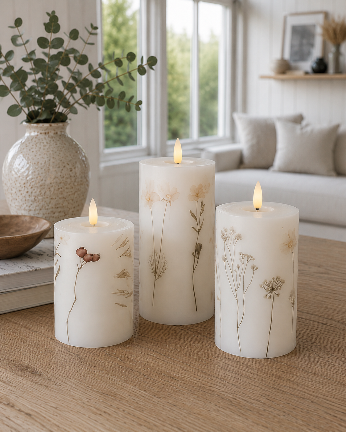 Bougies LED bloc FLOWER – Lot de 3 avec télécommande