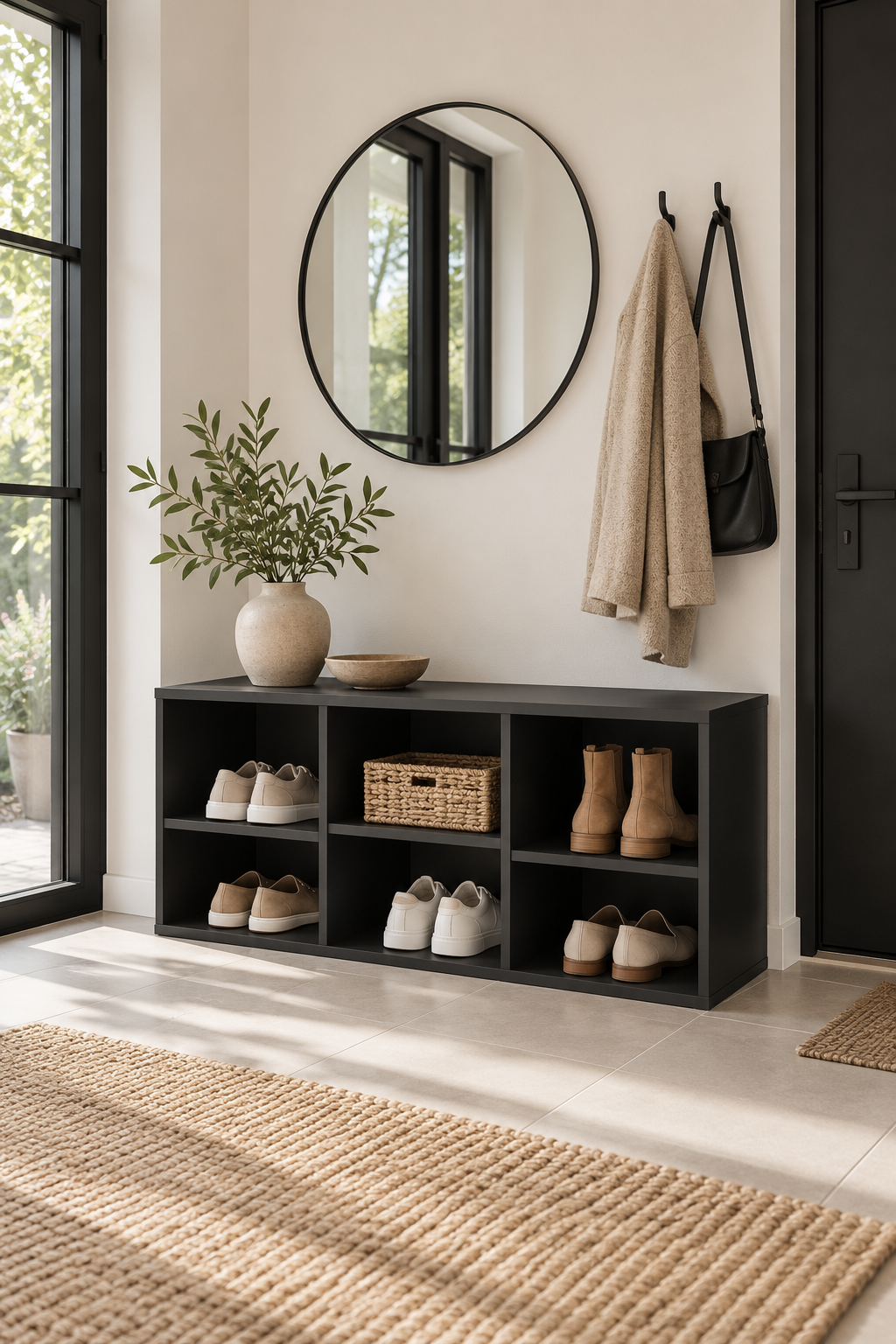 Banc Nordic black – banc à chaussures noir
