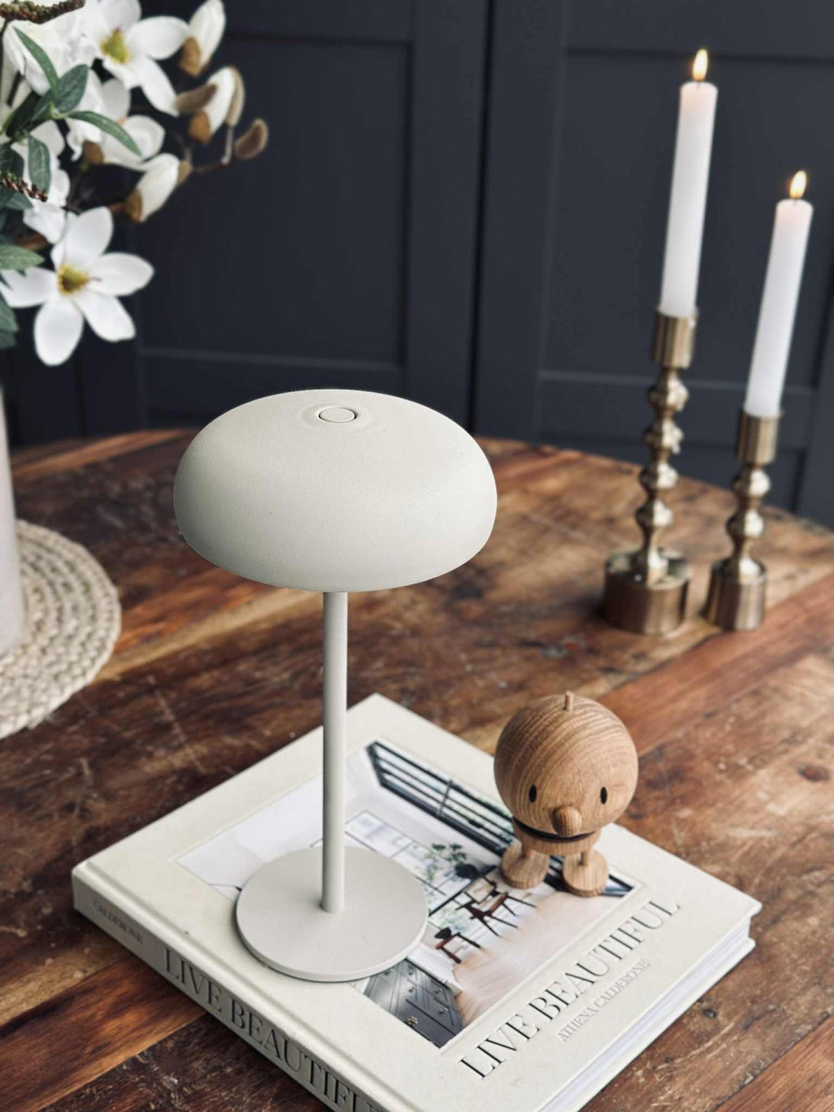 Lampe de table tactile LED Isolde. Noir/Beige