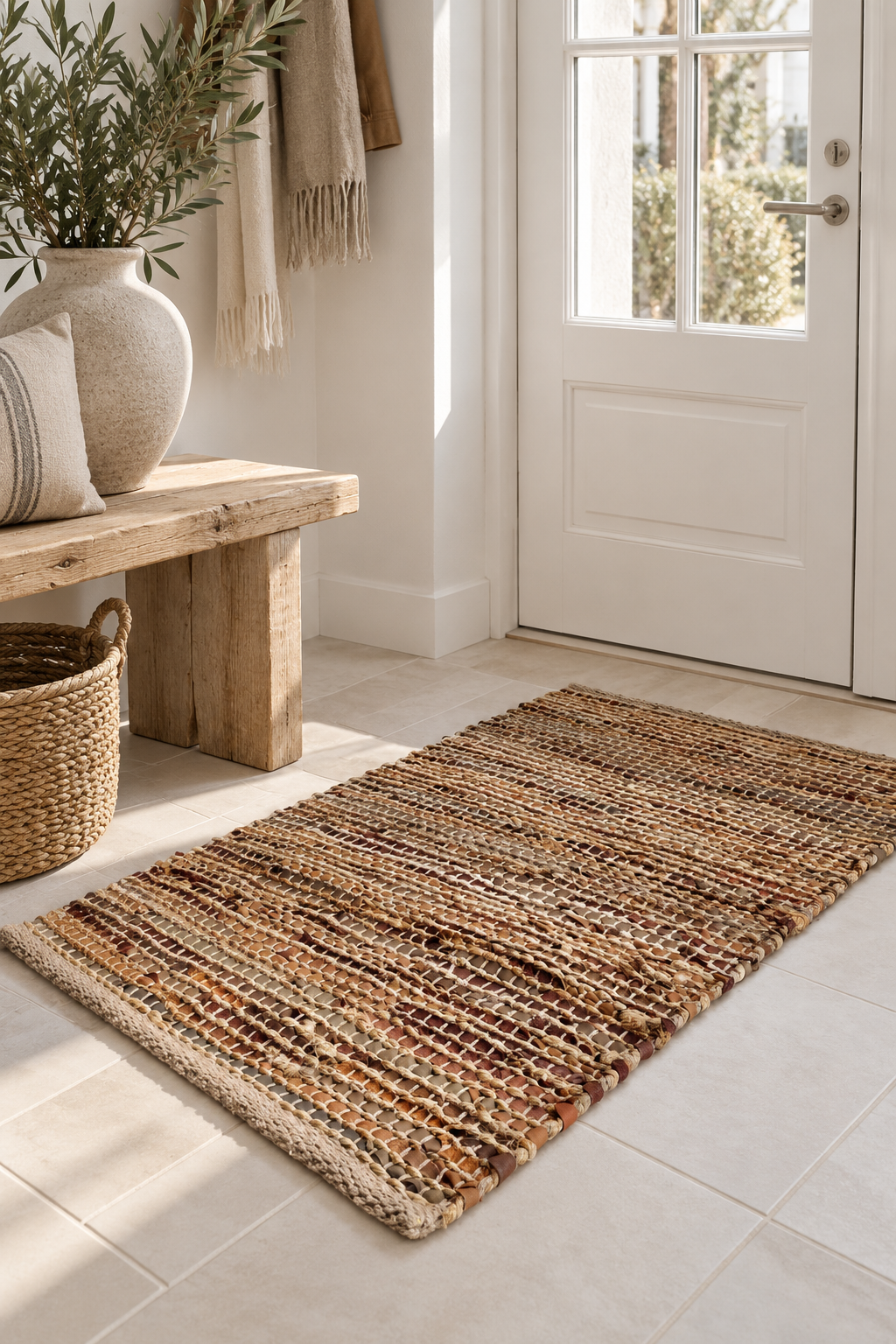 Tapis en cuir et jute - Marron 60×90
