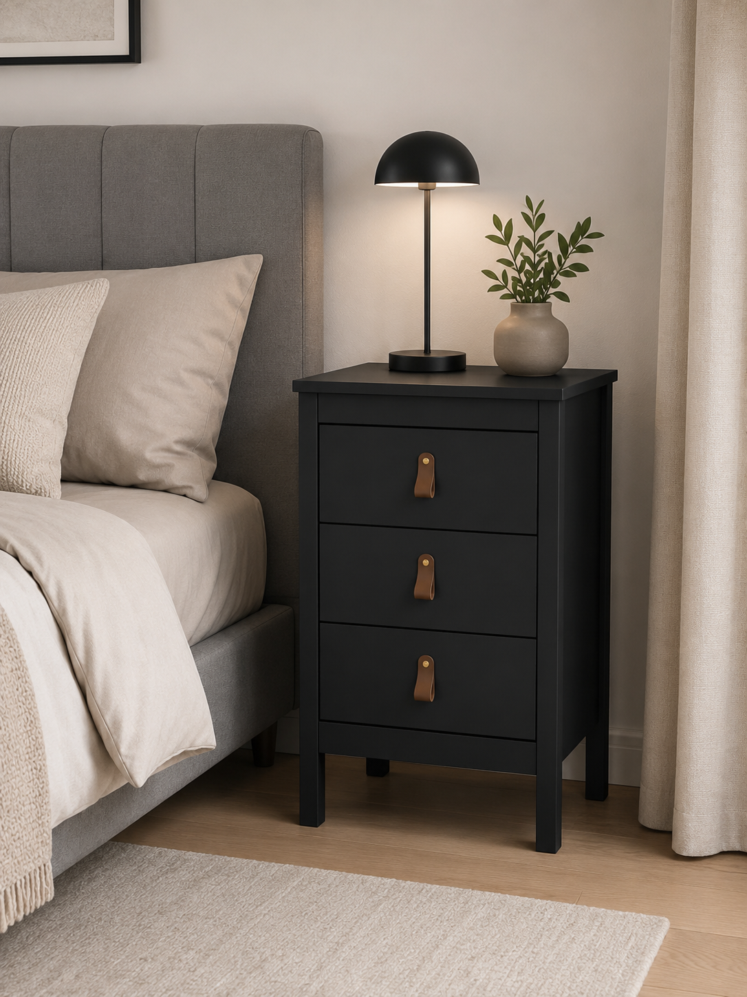 Table de chevet Madrid avec 3 tiroirs - Black