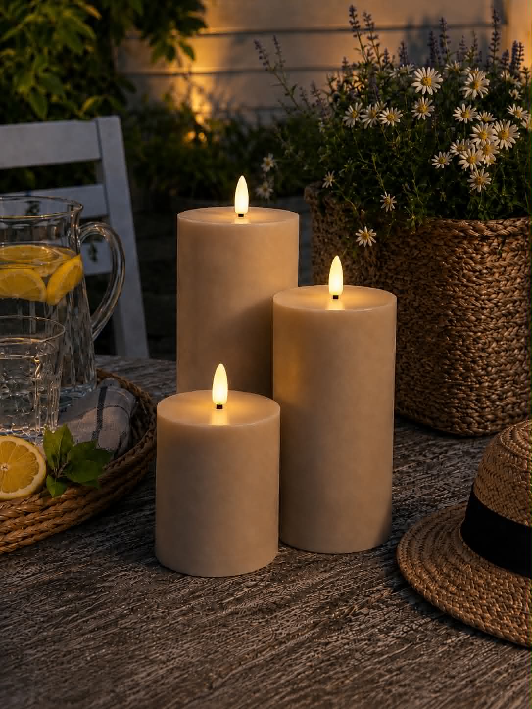 Ensemble de 3 bougies bloc LED d’extérieur – Sable