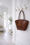 Shopper croco en cuir - Cognac