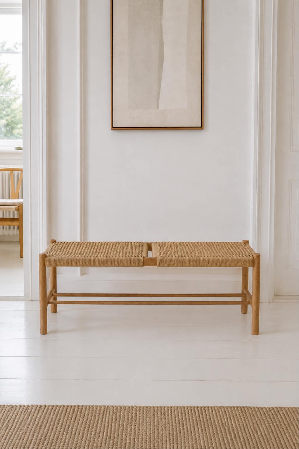 Banc Cotta en chêne massif et assise tressée - 110cm
