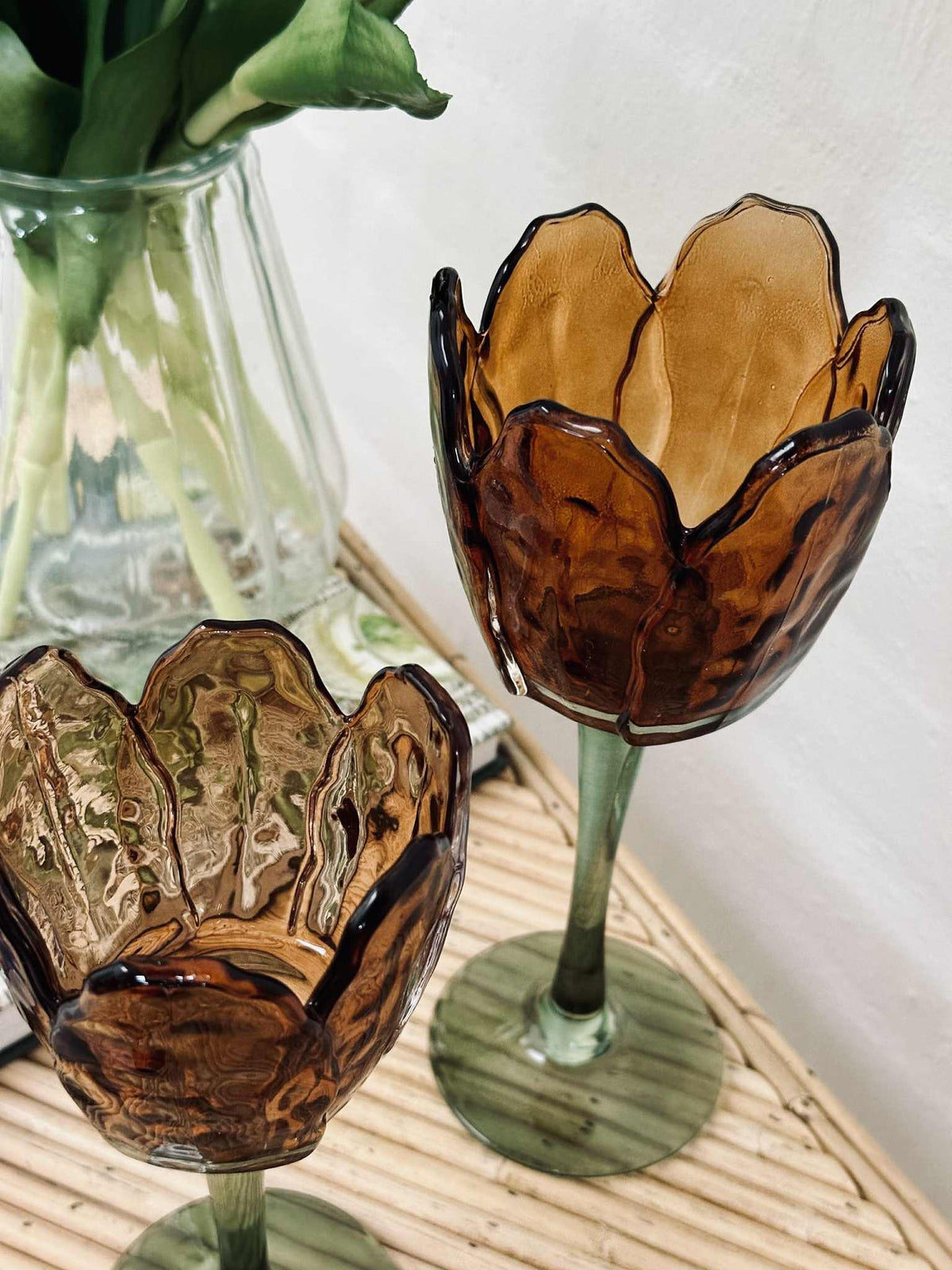Bougeoir flower - Ambre / vert