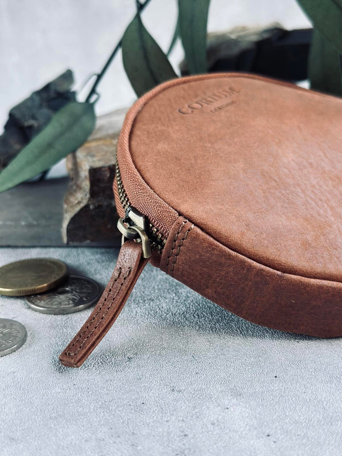 Porte-monnaie en cuir cognac