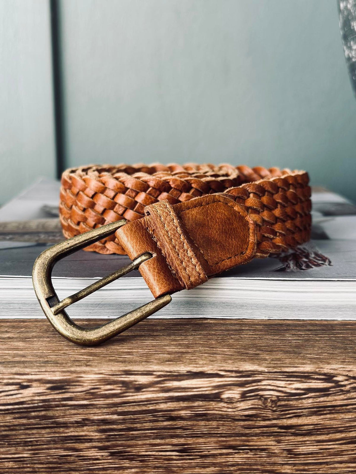 Ceinture Harper tressée cognac