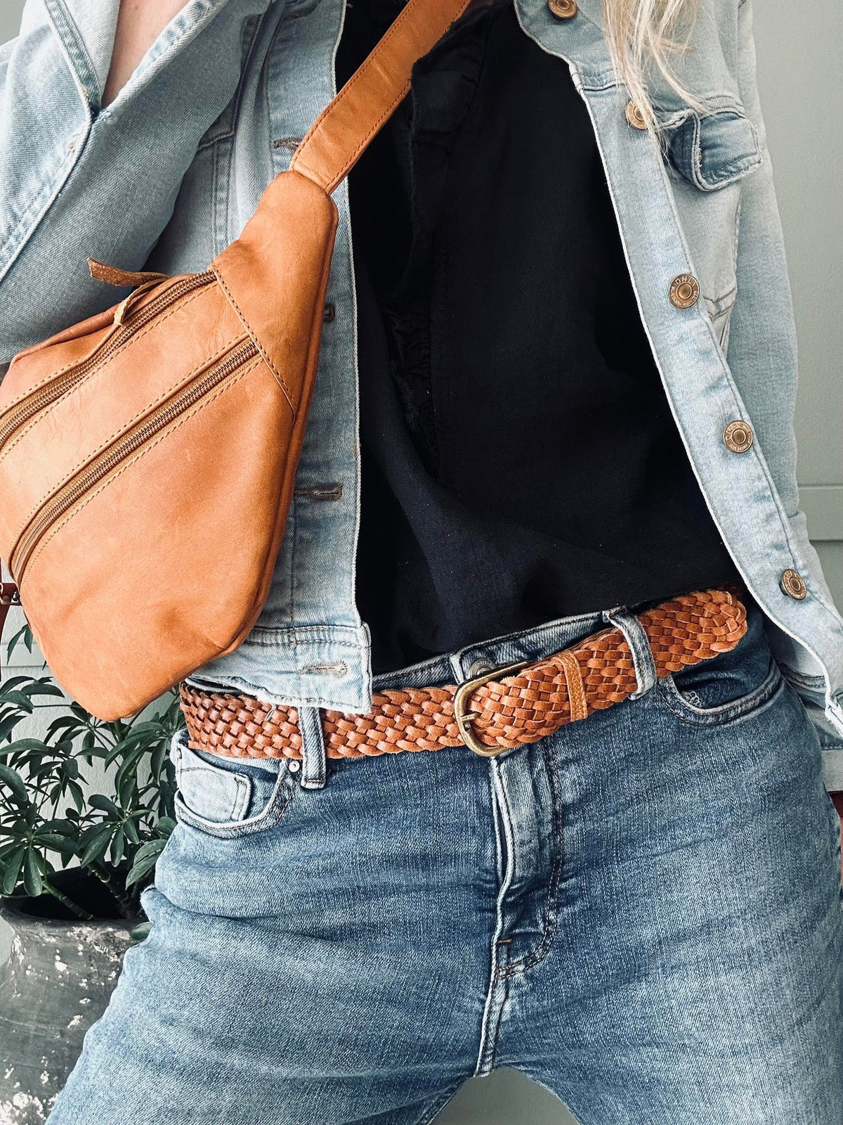 Ceinture Harper tressée cognac