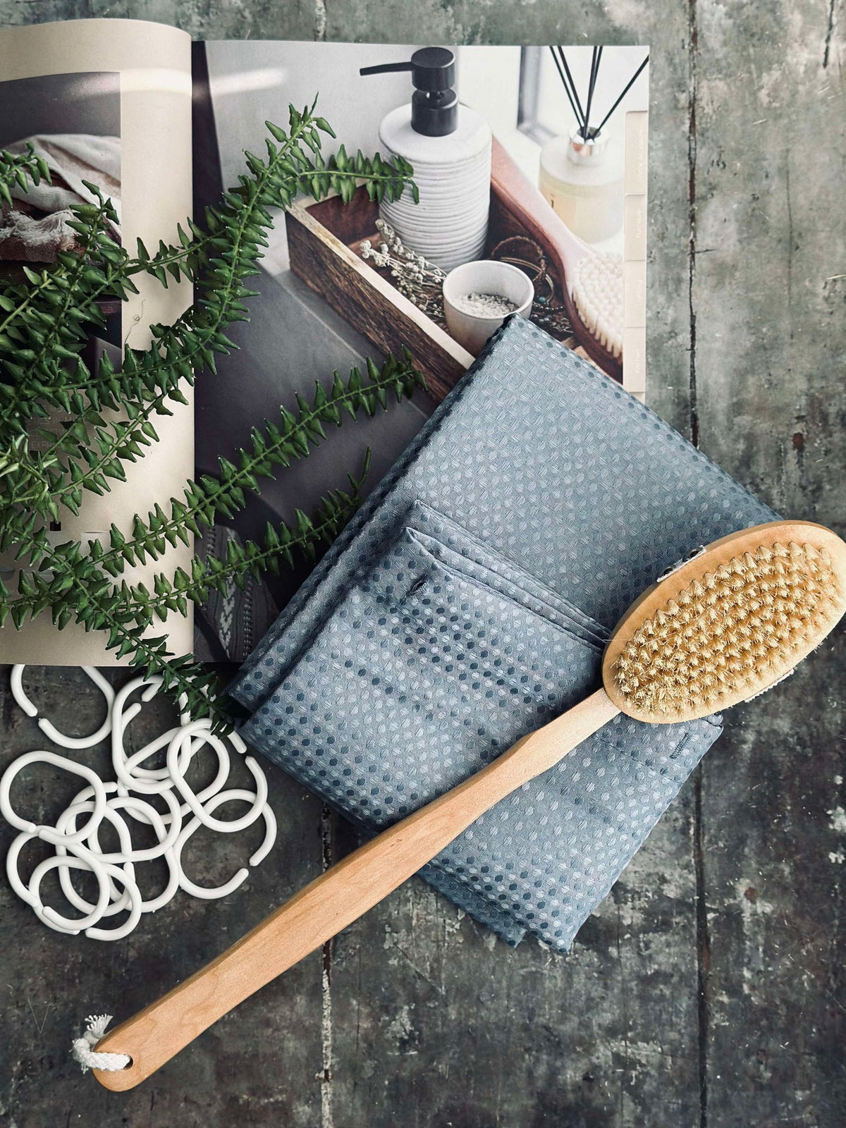 Rideau de douche Minna - Gris / Bleu