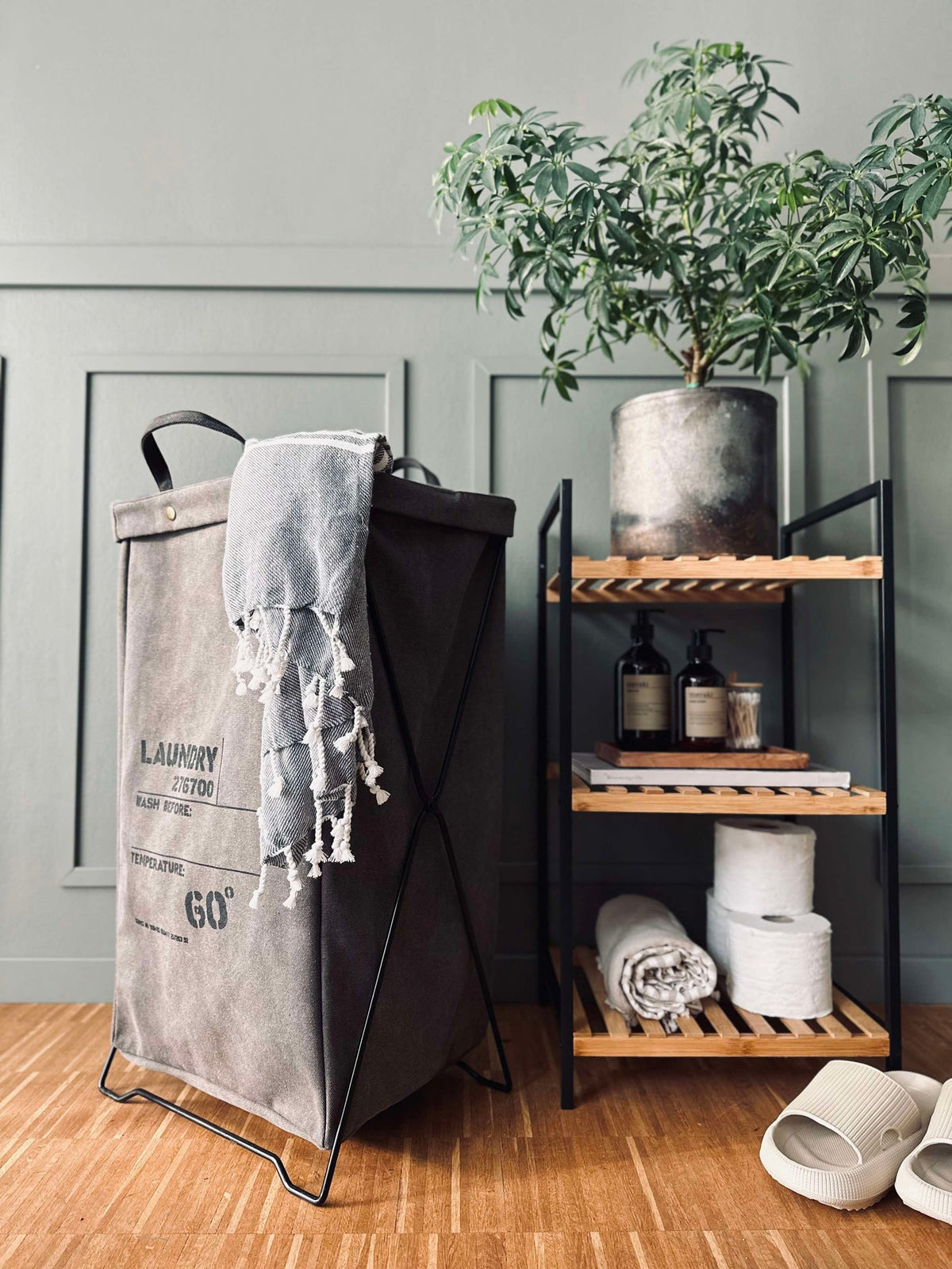 Panier à linge - Toile Gris / noir