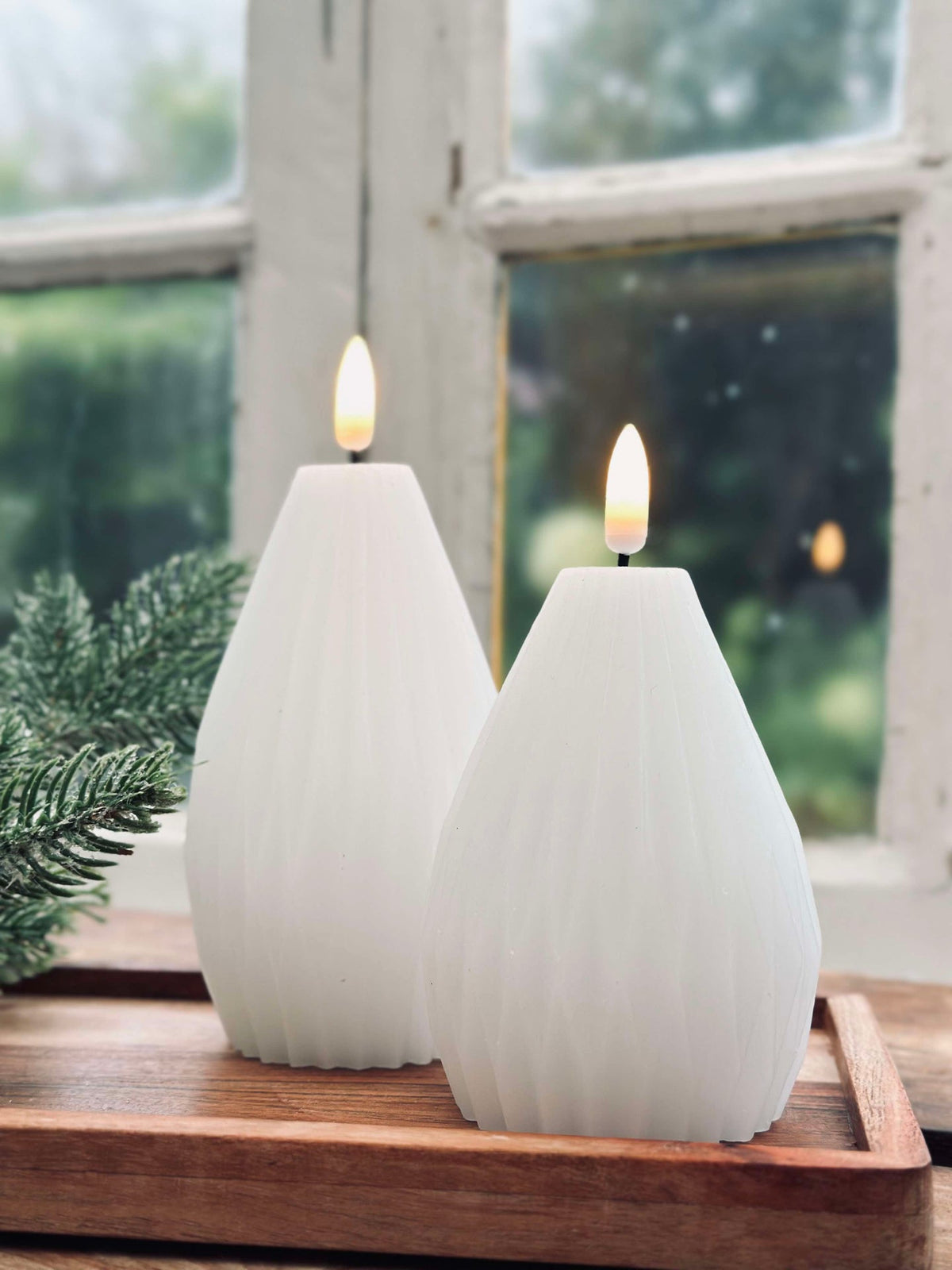 Bougies blocs LED / Rainures – lot de 2 blanches