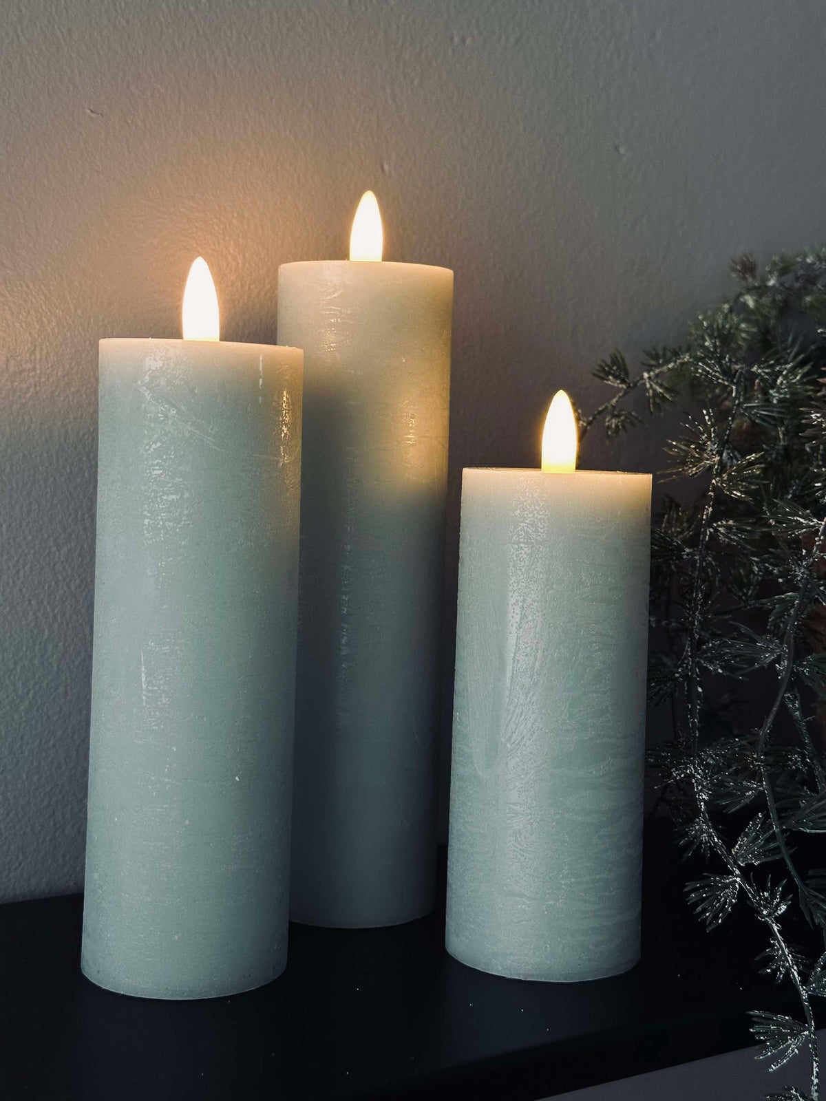 Bougies LED piliers / menthe – 3 pièces rustique dia 5 cm