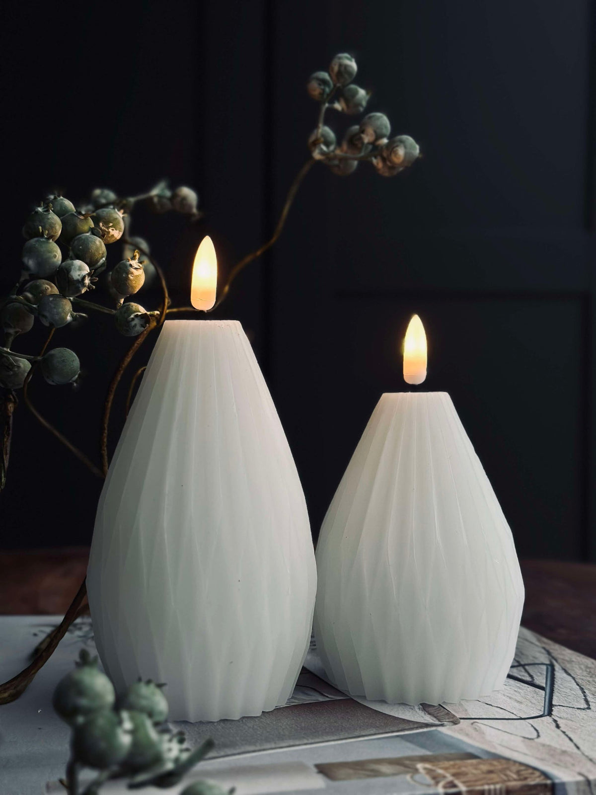 Bougies blocs LED / Rainures – lot de 2 blanches
