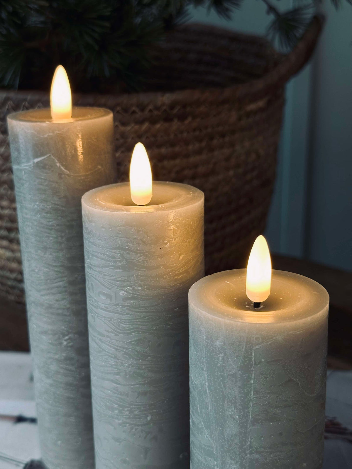 Bougies LED pilier / Sable – lot de 3 rustique dia 5 cm