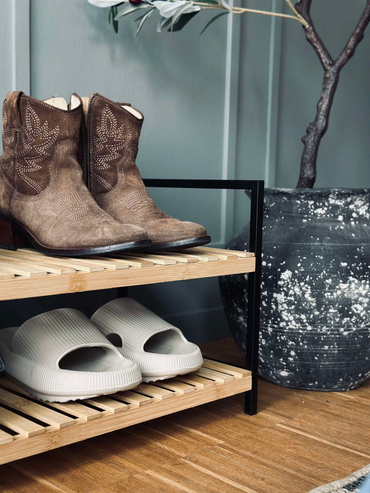 Meuble à chaussures en bambou - 2 étagères