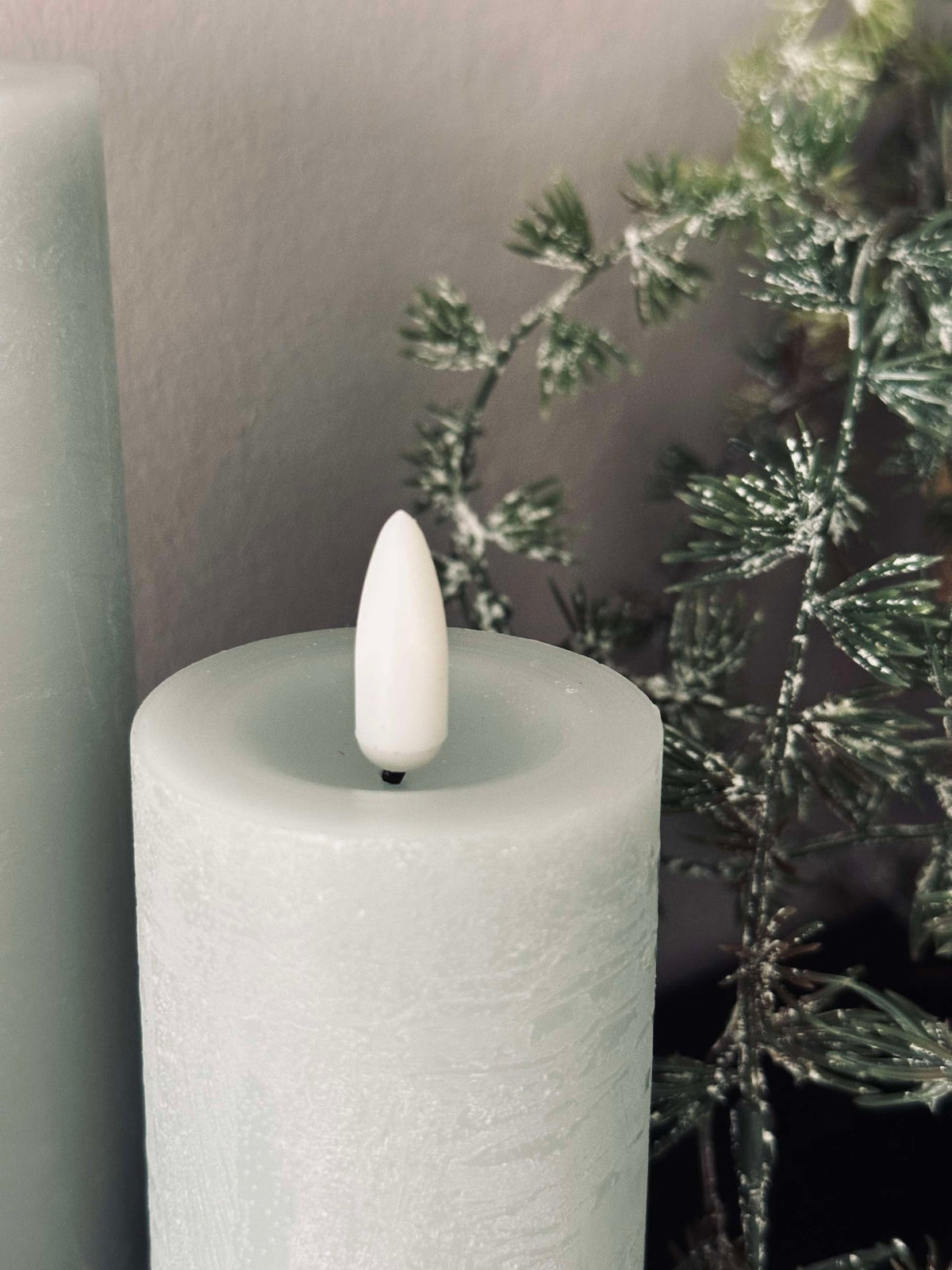 Bougies LED piliers / menthe – 3 pièces rustique dia 5 cm