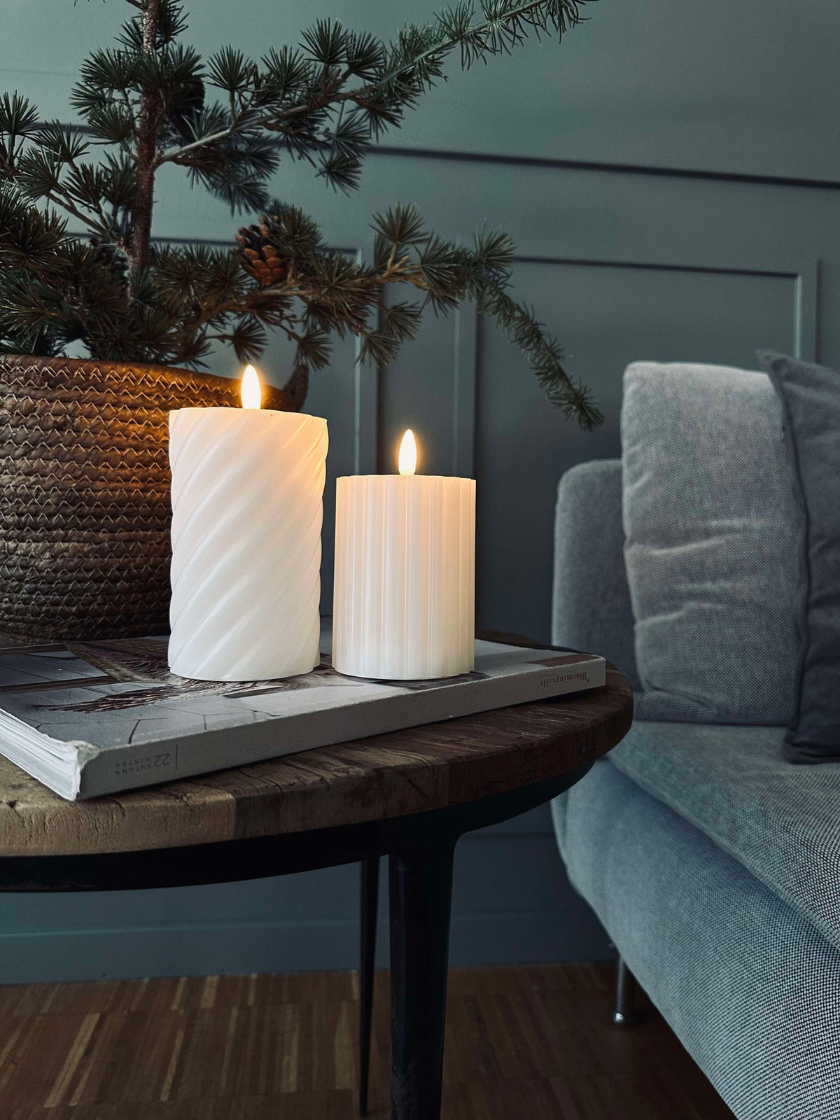 Bougies bloc LED / Design – lot de 2 rayures blanches