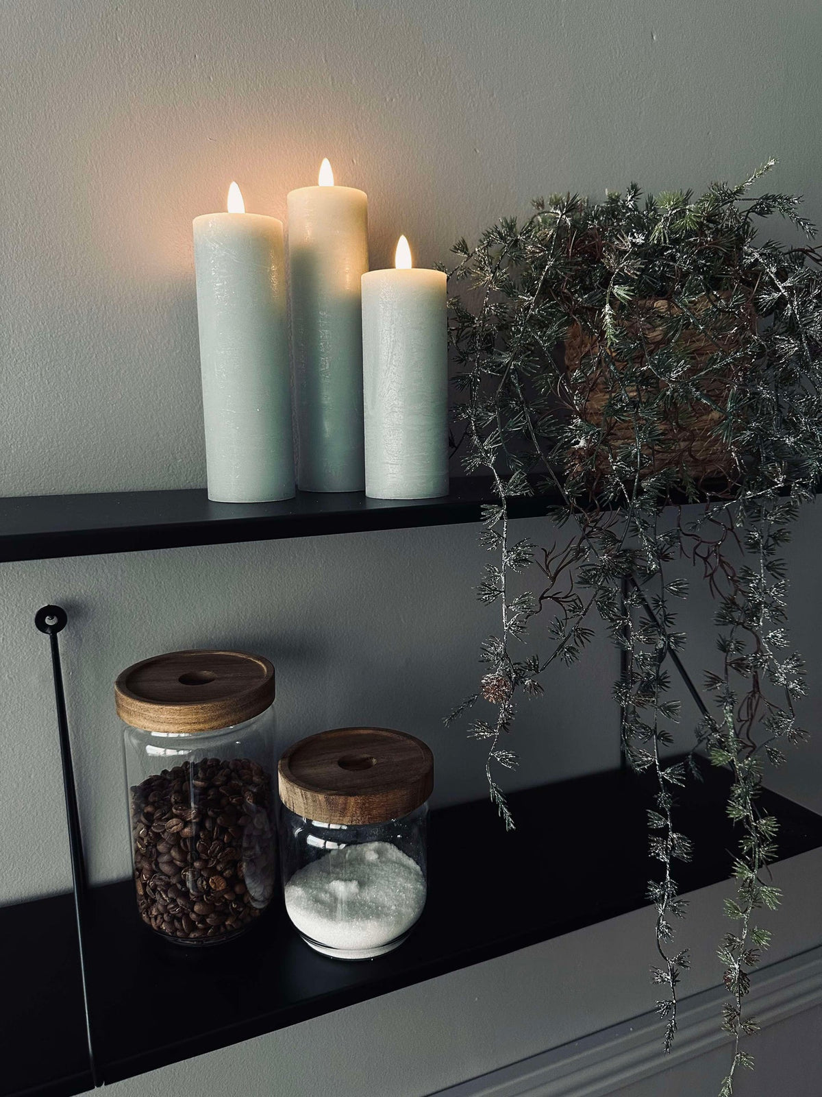 Bougies LED piliers / menthe – 3 pièces rustique dia 5 cm