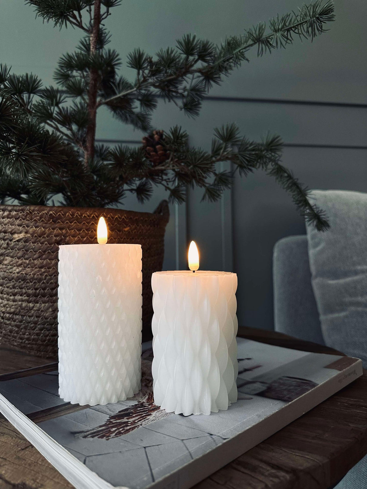 Bougie LED bloc / Design – 2 pcs Blanc