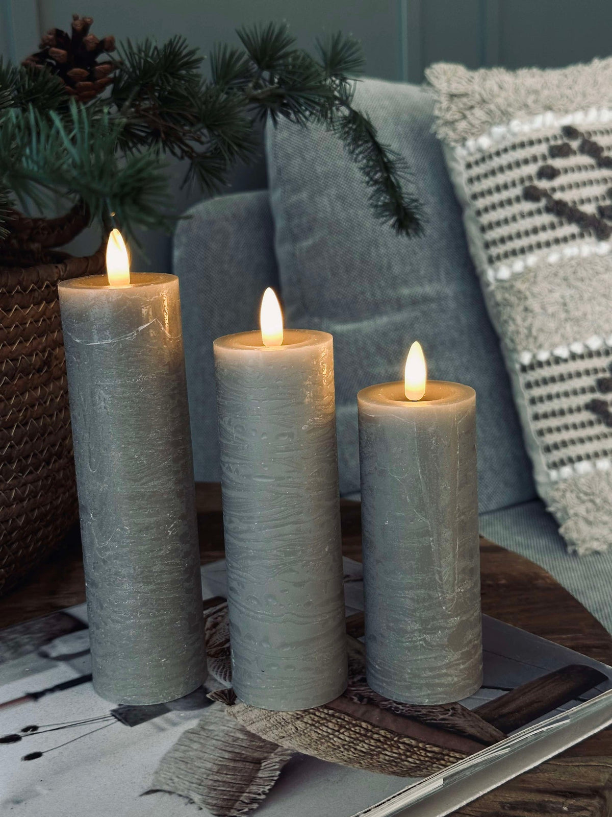 Bougies LED pilier / Sable – lot de 3 rustique dia 5 cm
