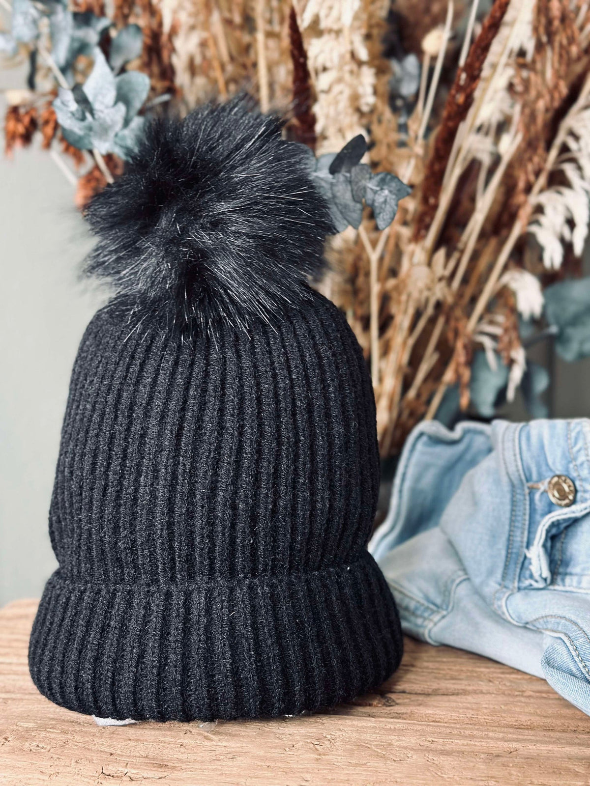 Bonnet à pompon - Black