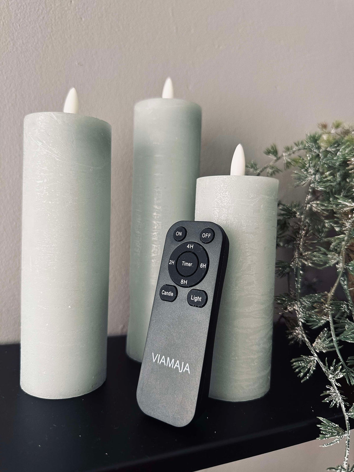 Bougies LED piliers / menthe – 3 pièces rustique dia 5 cm