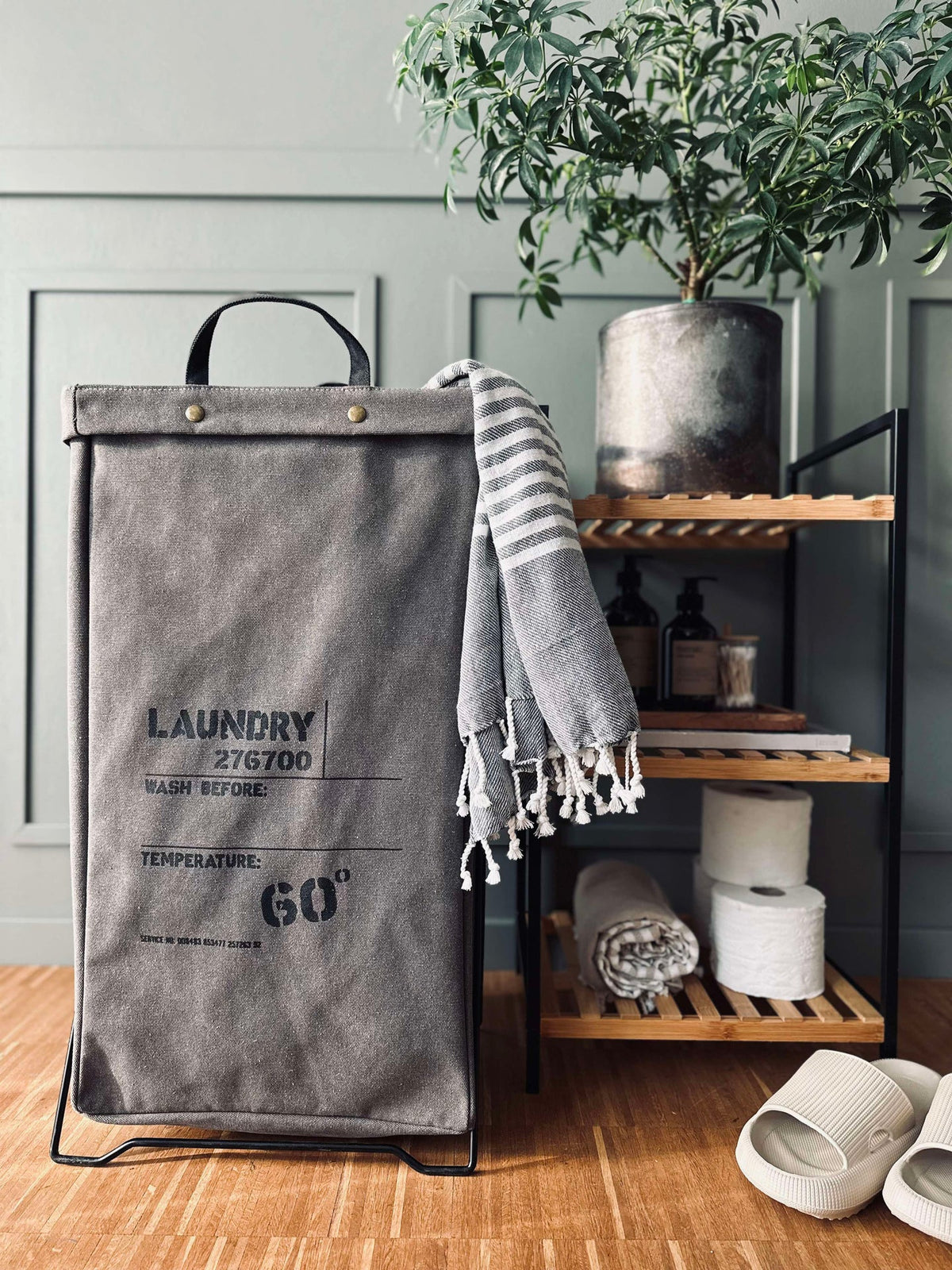 Panier à linge - Toile Gris / noir